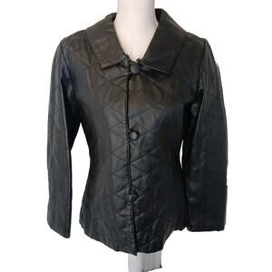 Hillard and Hanson Quilted 100% Leather Jacket Women’s Size S Black Fitted Lined